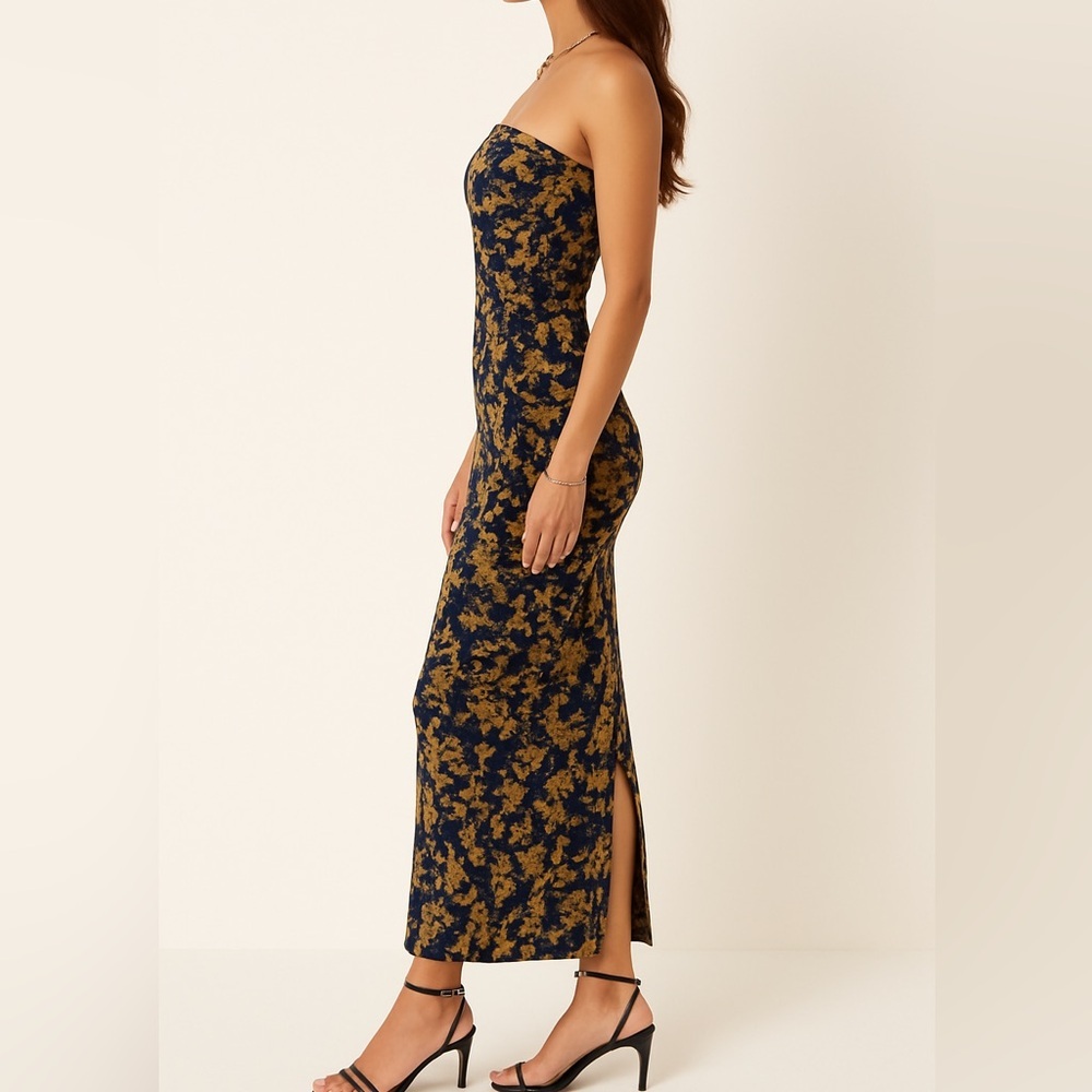 BTFBM Strapless Floral Maxi Dress Navy/Gold Size L